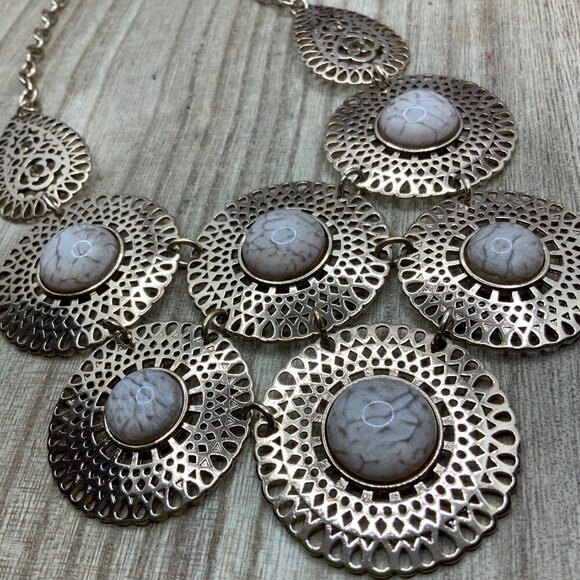 SHB AVON Lace Gold Tone Glass Stone Layered Necklace - Picture 1 of 6